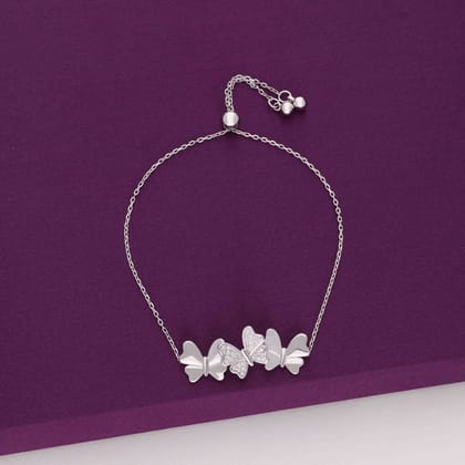 Sterling Silver Zircon Studded Butterfly Bracelet-White Stone / Silver