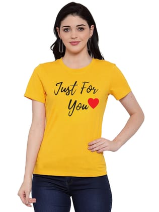 Women's Cotton Blend Just For You Printed T-Shirt M (Yellow)