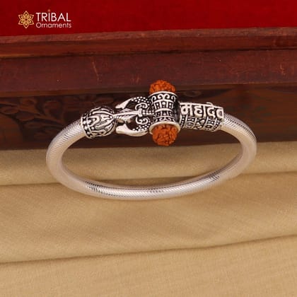 925 Sterling silver shiva trishul and Mahadev rudraksha bangle bracelet kada tribal jewelry nsk932-2- 2 or 2.125 inches