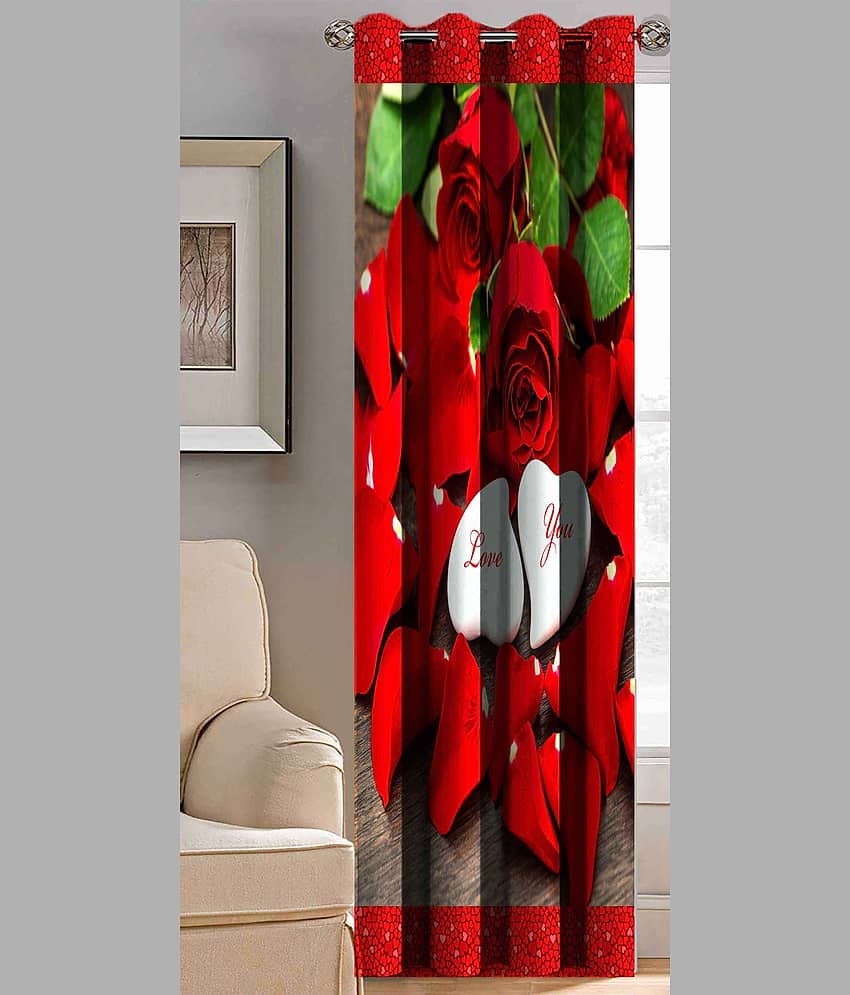 BELLA TRUE Printed Semi-Transparent Curtain 9 ft Pack of 1 Red