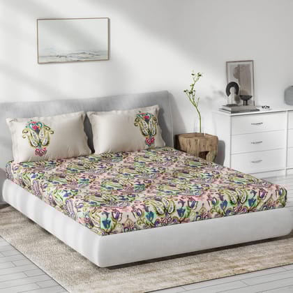 DDECOR - Primary Collection 100% Cotton Ethnic Pattern 136TC King Bedsheet |229 CM X 274 CM| Pink