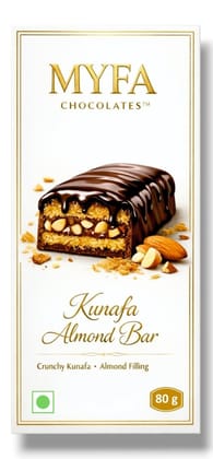 Myfa Chocolates Almond Kunafa Chocolate Bar, Crunchy Kunafa with Almond Filling, 80g