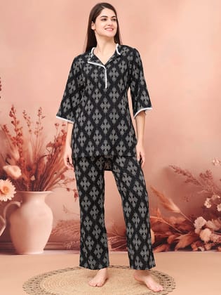 Black Color Floral Printed Pure Cotton Co-ord set-S