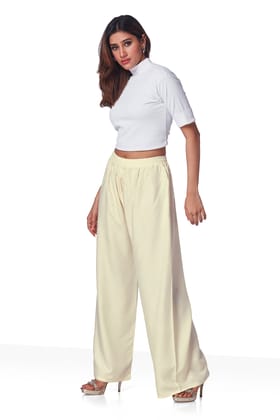 Wideleg Plazo - Navy Blue, Black, Cream and Brown-CREAM / 3XL