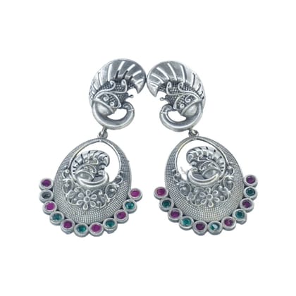 Oxidized Silver Earrings with Purple and Teal Gemstones