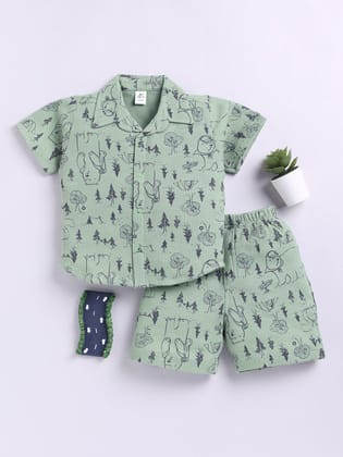 Green Animal Short Sleeves Co-ord Set-6-9 m