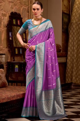Lavender Pink Soft Banarasi Silk Saree