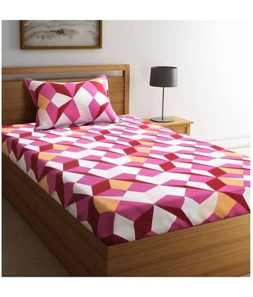 Home Candy Cotton Geometric Single Bedsheet with 1 Pillow Cover - Red