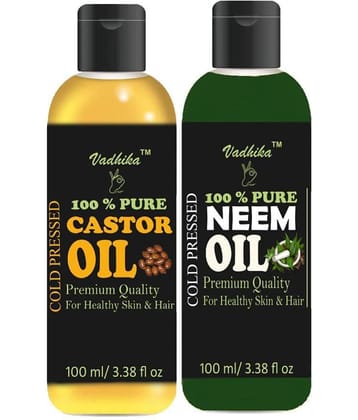 Vadhika 100 % Pure & Natural Castor oil & Neem oil 200 ml Pack of 2