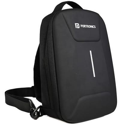 Portronics Byte Mini, Unisex Crossbody Sling Bag with Water-Resistant Hard Shell, Fits Devices up to 13 Inches, Smart Organizer, Switchable Strap, Ergonomic Lightweight Design for Men and Women(Black)