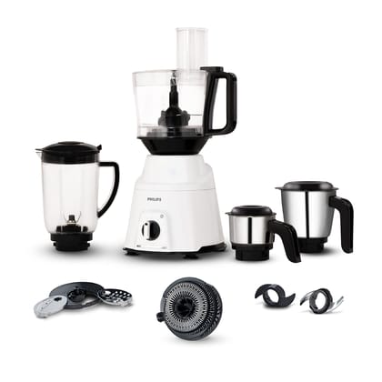 Philips Mixer Grinder 750 Watt, 3 in 1 (Mixer Grinder + Juicer + Food Processor) 4 Jar (HL7763/00), White Philips Mixer Grinder 750 Watt, 3 in 1 (Mixer Grinder + Juicer + Food Processor) 4 Jar (HL7763/00), White - White / 750W