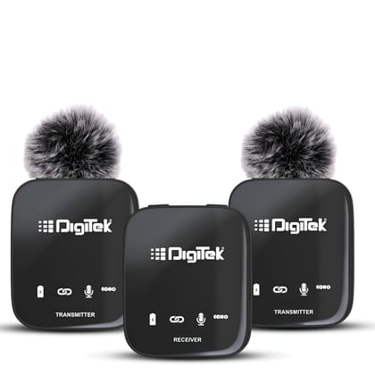 Digitek (DWM 101) Wireless Microphone System with ANC Noise Reduction, 360 Sound Capture, 100M Range, Upto 12 Hrs Working Time, for DSLR Camera, Android & iOS Smartphones, Seamless Audio Recording