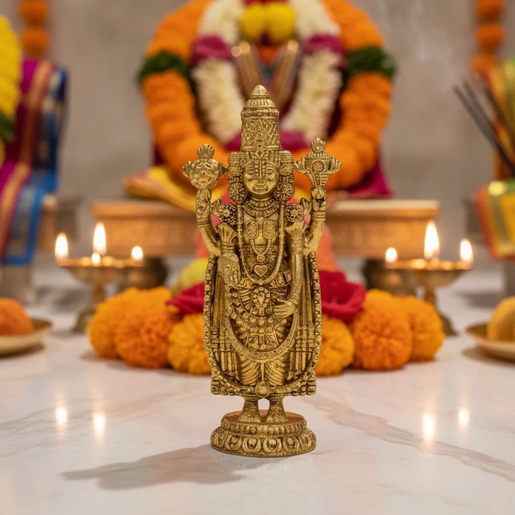Brass Balaji Idol Statue, Height : 5 Inch (BSMAS1921 F) - Pooja Needs | Buy online on ZillyBuy