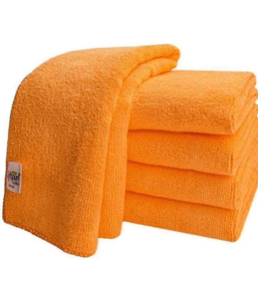 SOFTSPUN - Orange Microfibre Face Towel ( Pack of 5 )