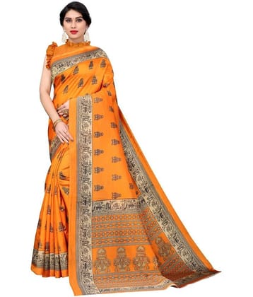 Aadvika Art Silk Printed Saree With Unstitched Blouse Piece ( Black )