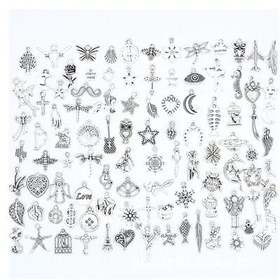 Wholesale Bulk Lots Making Silver Charms Mixed Smooth Tibetan Silver Metal Charms Pendants DIY Necklace Bracelet Jewelry SET