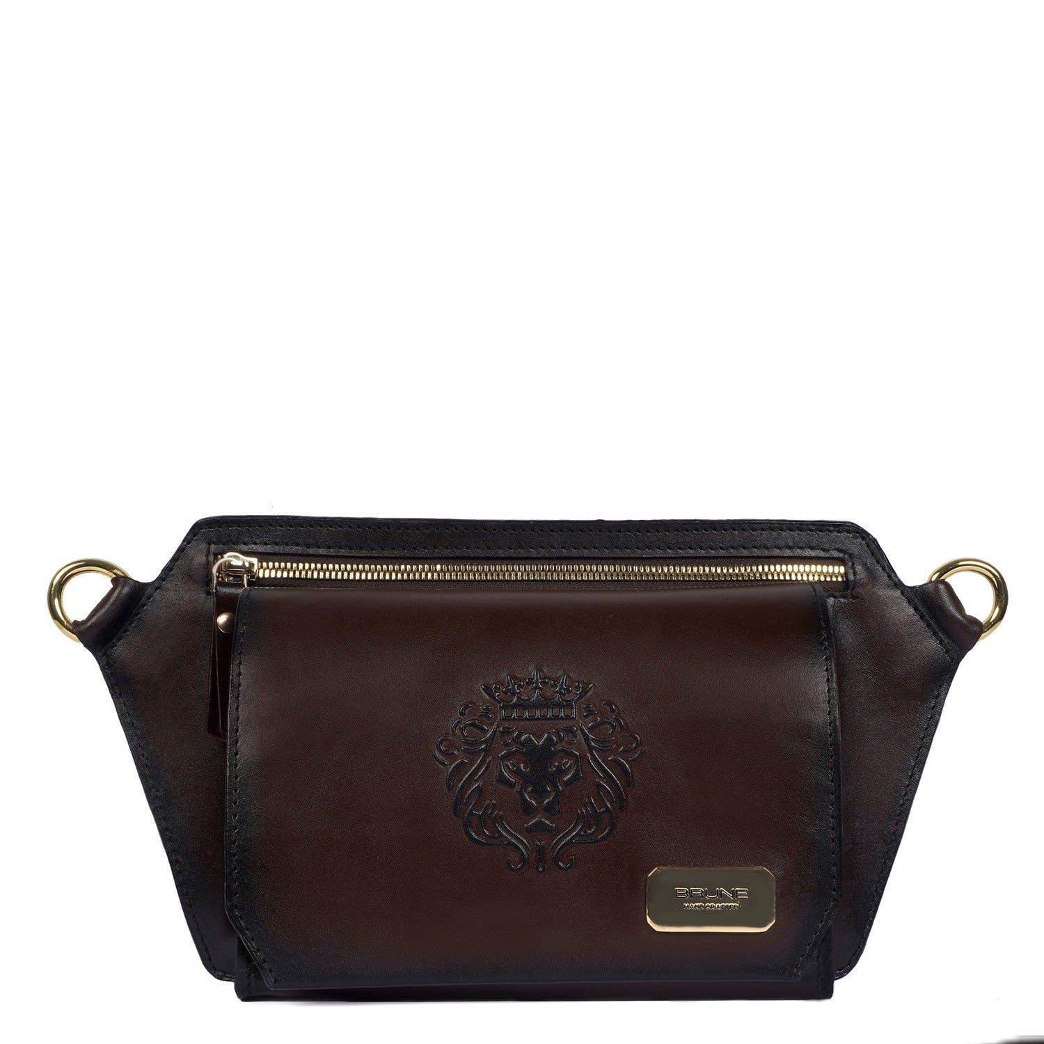 Cross-Body/Sling Bag in Diamond Shaped Dark Brown Genuine Leather-FS