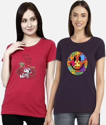 CHOZI Women Cotton Printed Regular Fit Round Neck T-Shirt ( Multi Color )