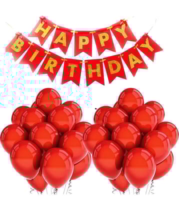 Happy Birthday Banner & Balloons Combo for Birthday Party Decoration for happy birthday decoration item, birthday decoration kit, birthday balloon decoration combo for Boys, Girls, Kids, husband and Wife.  n (1 Banner, 50 Metallic Red Balloon)