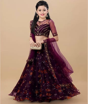piludi Organza Lehenga Choli Set For Girls ( Pack of 1 , Purple )