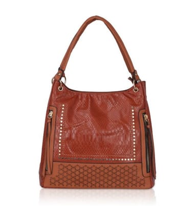 Women's Faux Leather Textured Tote Bag (Brown)