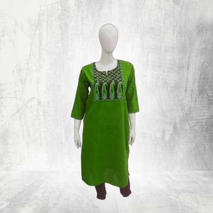 Green Cotton Kurti with Paisley Embroidery | Breathable Ethnic Wear | Casual & Festive