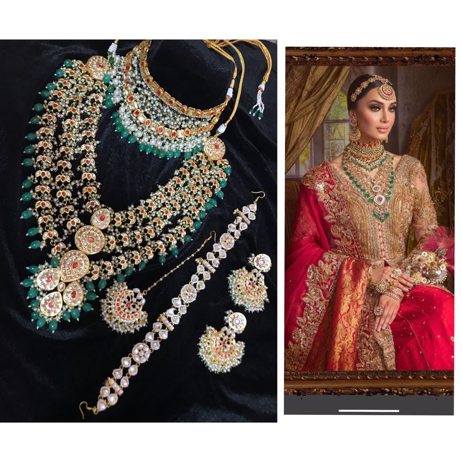 ZEVAR | Green Kundan Bridal Jewellery Necklace With earring tikka