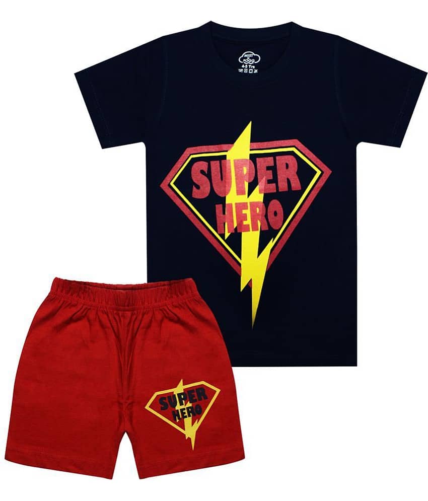MIST N FOGG Pack of 1 Boys Cotton Blend T-Shirt & Shorts Set ( Blue )