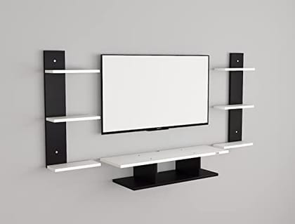 DAS Dexter Wall Mount TV Entertainment Unit/with Set Top Box Stand with Wall Shelf Display Rack for Living Room Black & Frosty White (Ideal for up to 24") Screen