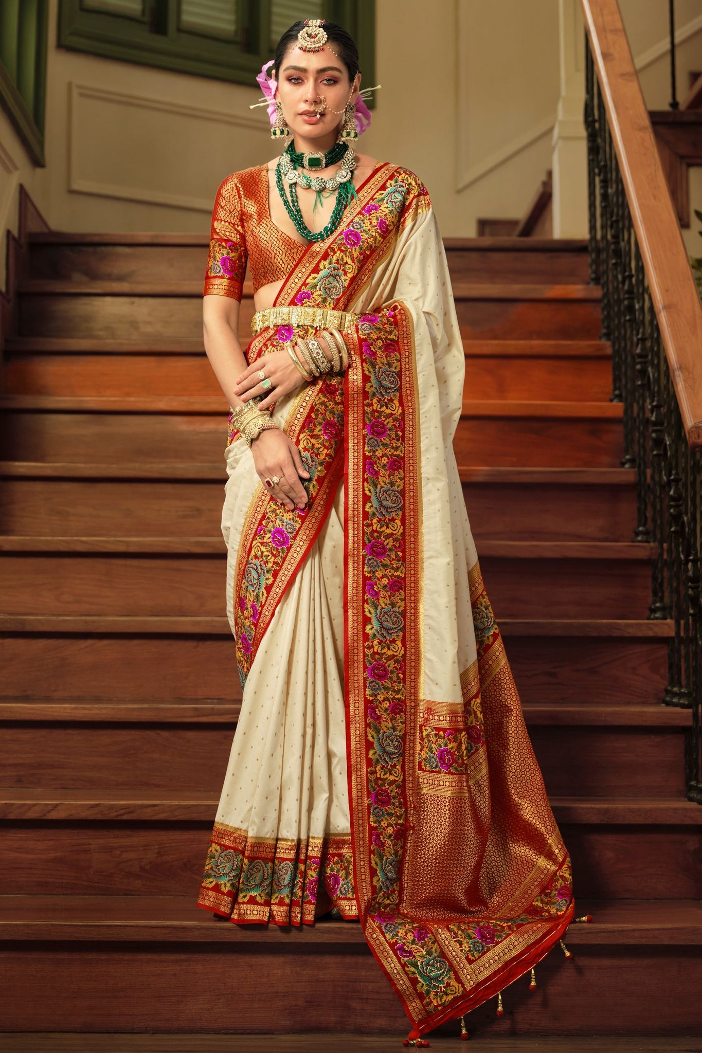 White Woven Banarasi Saree