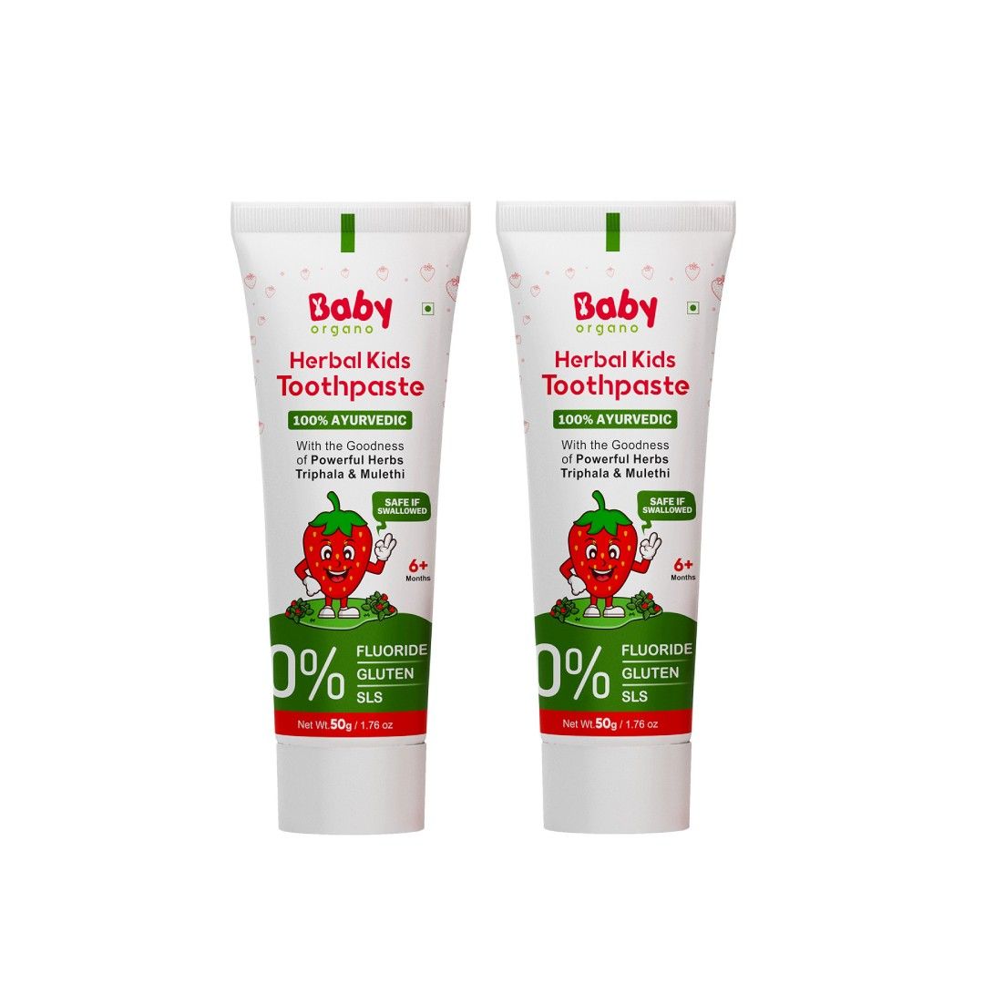 BabyOrgano Ayurvedic Herbal Kids Toothpaste Strawberry - 50g Pack of 2