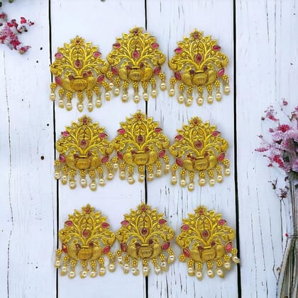 Set of 9 Gold Toned Kundan Studded Handcrafted Hair Choti