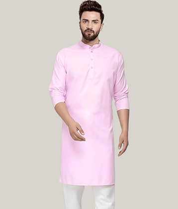 Balaji's Cotton Blend Plain Regular Kurta For Men ( Light Pink )