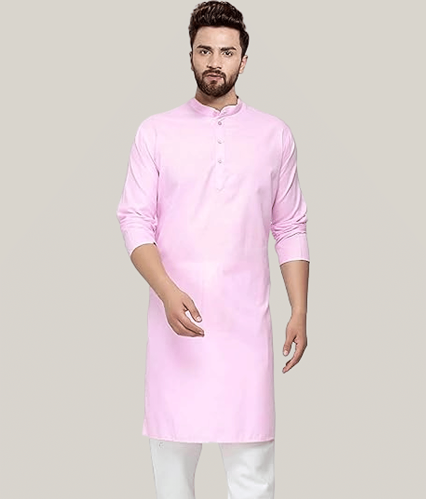 Balaji's Cotton Blend Plain Regular Kurta For Men ( Light Pink )