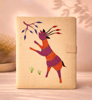 Handcrafted Gond Folk Art Fabric File Folder – Deer printed