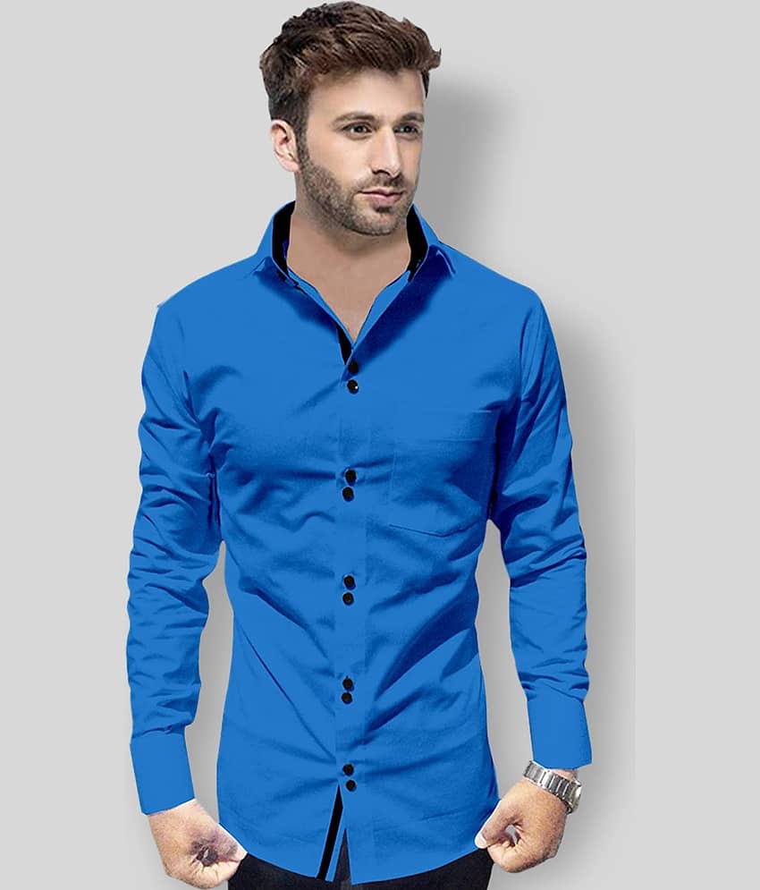 P&V - Blue Cotton Blend Regular Fit Men's Casual Shirt (Pack of 1)