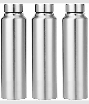 ATROCK Single Walled Fridge Water Bottle 1litre Silver Water Bottle 1000 mL ( Set of 3 )