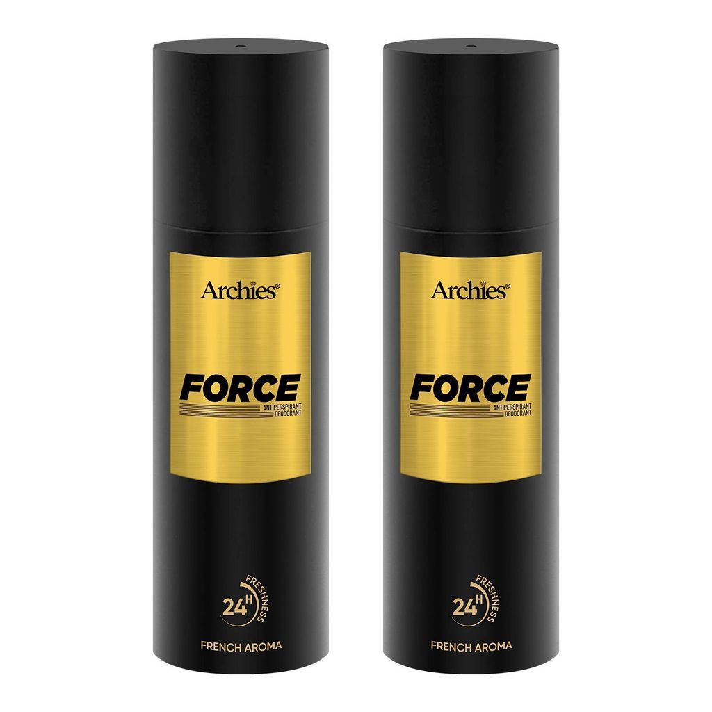 Archies FORCE Premium Spray Deodorant | Long-Lasting Fresh & Sporty Aroma with High Perfume Concentration Deo | Perfect for Gym & Sports Wear | 200 ML | French Aroma | 24 Hours Freshness (Pack of 2)