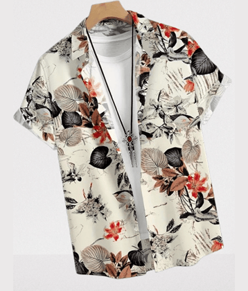 BEAUE Poly Cotton Regular Fit Printed Half Sleeves Men's Casual Shirt - White ( Pack of 1 )