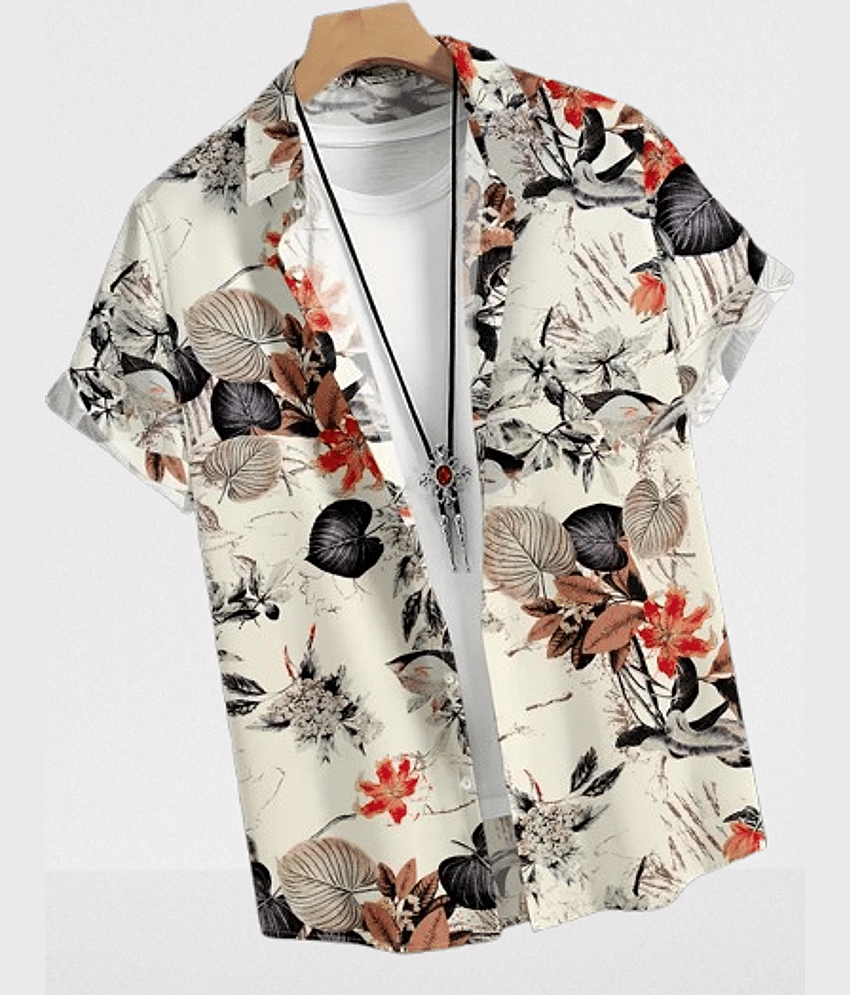 BEAUE Poly Cotton Regular Fit Printed Half Sleeves Men's Casual Shirt - White ( Pack of 1 )