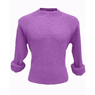 Fashlook Solid Round Neck Wool Blend Casual Purple Full Sleeve T-Shirt For Mens
