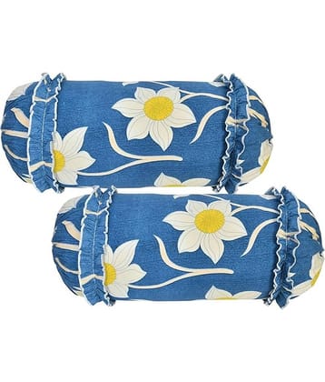 MAHALUXMI COLLECTION - Pack of 2 Poly Cotton Floral King Size Pillow Cover ( 81.28 cm(32) x 40.64 cm(16) ) - Blue