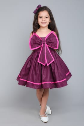Colorblock Cotton Bow Dress with Matching Bow Clip - Burgundy and Pink-1-2Y / Burgundy
