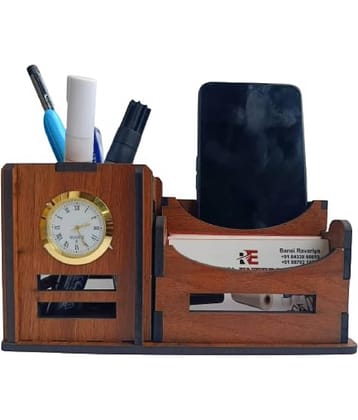 BIG BOSS ENTERPRISES 3 in 1 Pen Stand with Visiting Card & Mobile Holder Multipurpose Wooden Desk Organizer Pen and Pencil Stand for Office Table with Business Card Holder Box and Mobile Stand