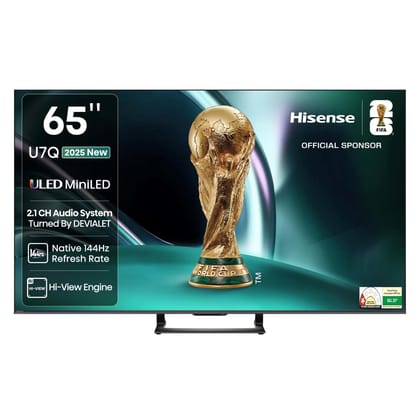 Hisense 164 cm (65 Inches) 4K QLED Mini LED Smart TV | 900 NITS Peak Brightness | 144Hz Game Mode | Dolby Vision IQ & Dolby Atmos | 2.1 CH 40W Speakers (Built-in Subwoofer) | VIDAA OS | 65U7Q (Black) Hisense 164 cm (65 Inches) 4K QLED Mini LED Smart TV |