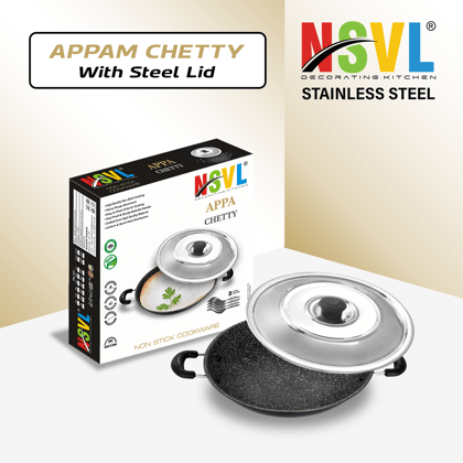 Nsvl Non-Stick Appa Chetty, Aluminium Appachatty, 23cm Diameter, Appachatti, Gas Compatible