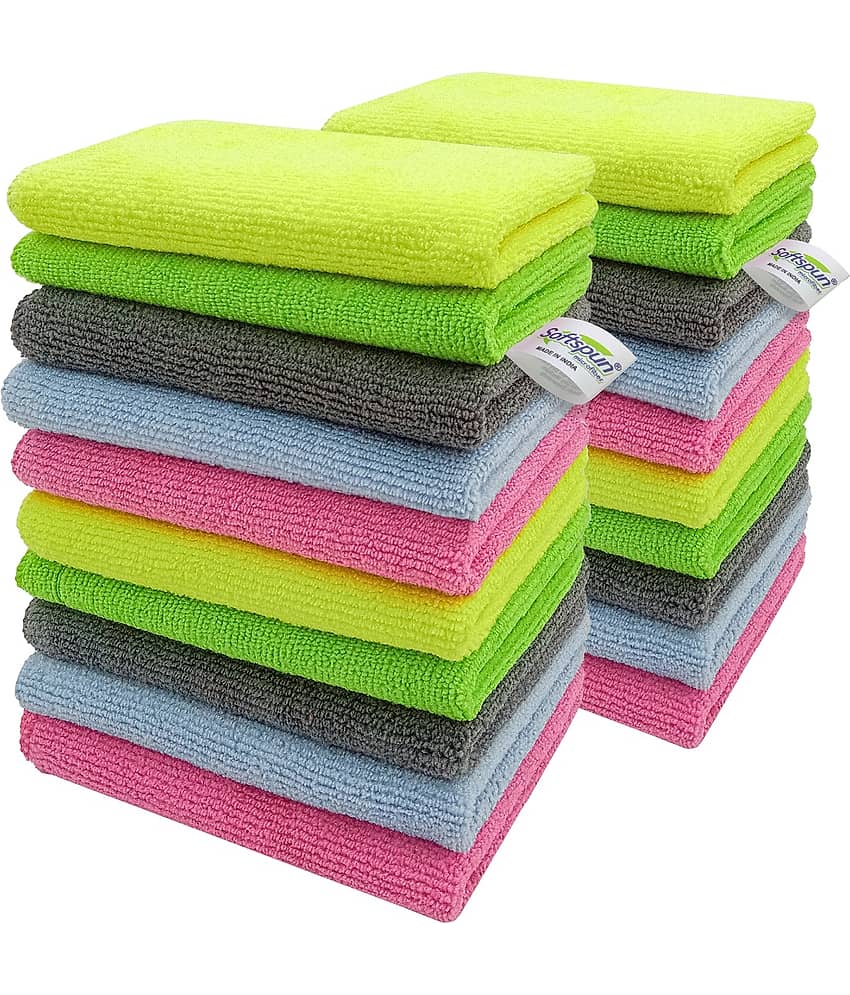 SOFTSPUN B Quality Microfiber Cloth - Going Cheap! 20 pcs - 20x30 cms - 340 GSM - Assorted Colour - Thick Lint & Streak-Free Multipurpose Cloths - for Car Bike Cleaning Polishing Washing & Detailing.