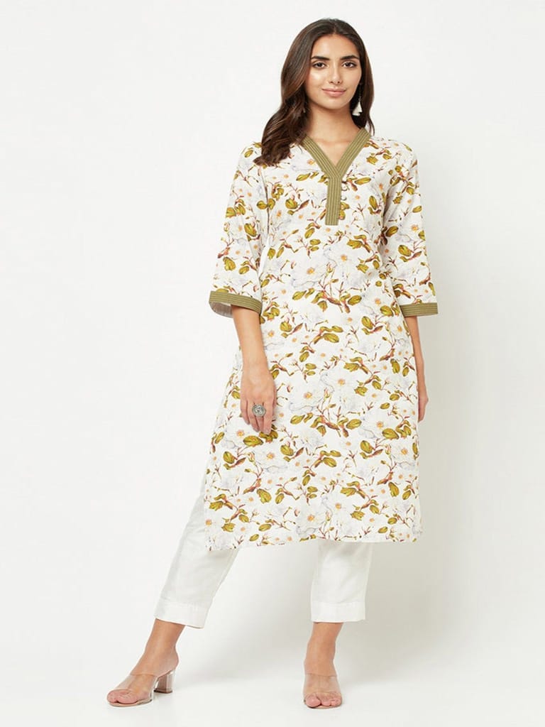 Green And White Floral Kurta - Kurtas & Kurta Sets | Buy online on ZillyBuy