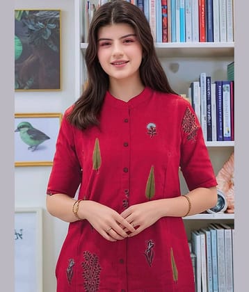 YAGNIK FASHION Women Cotton Embroidered Flared Kurti With Palazzo ( Pink )