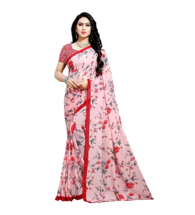 Generic Women's Georgette Saree (Peach, 5 - 6 Mtrs)